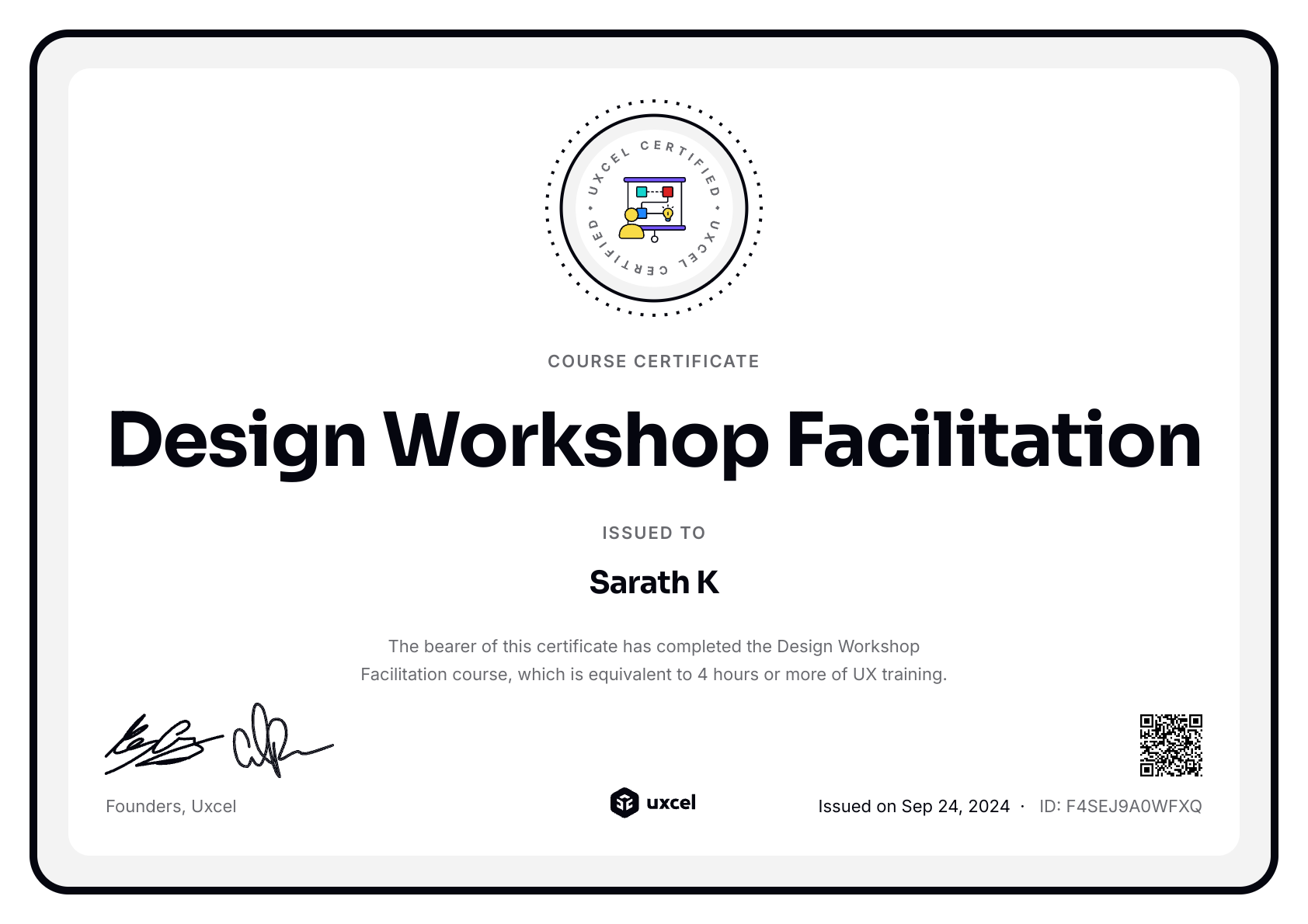 Sarath K's certificate